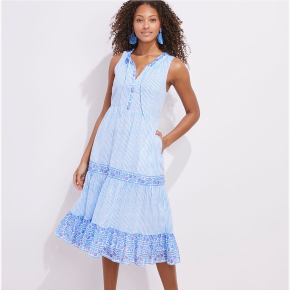 Vineyard Vines Boarder Print midi dress.  Size L - Picture 3 of 3